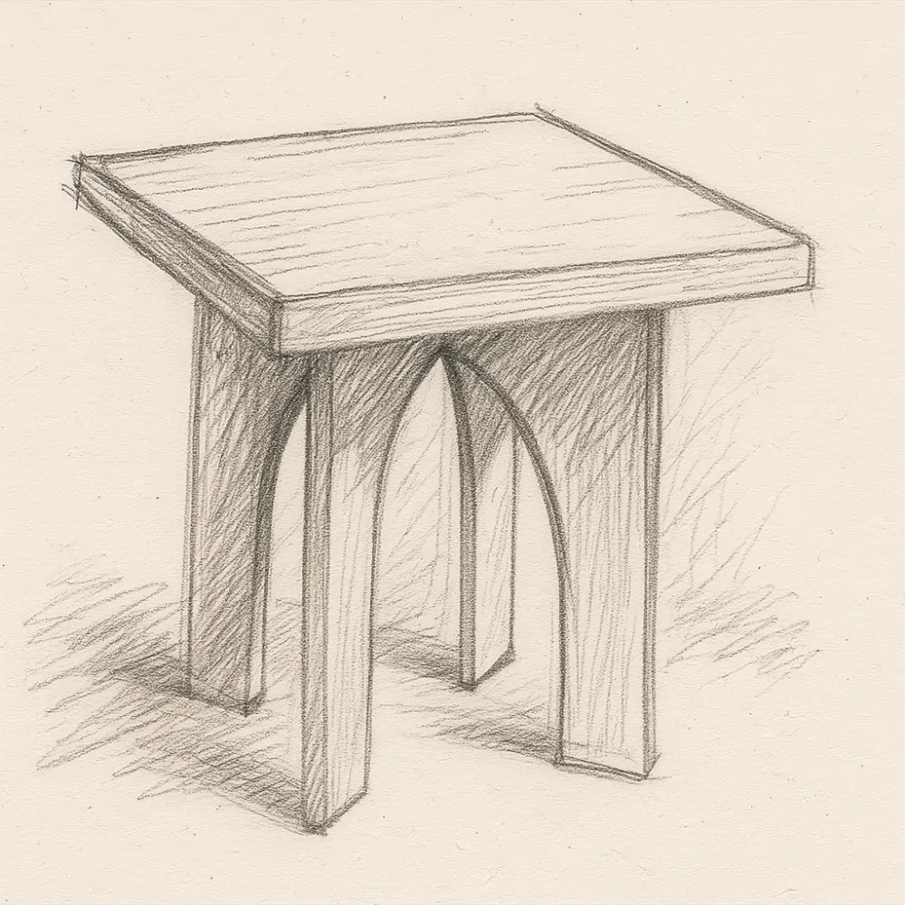 table curved edge pencil sketch