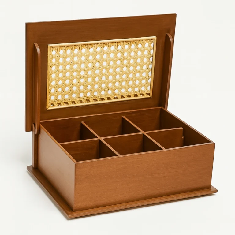 علبة شاي خشبية بغطاء خيزران