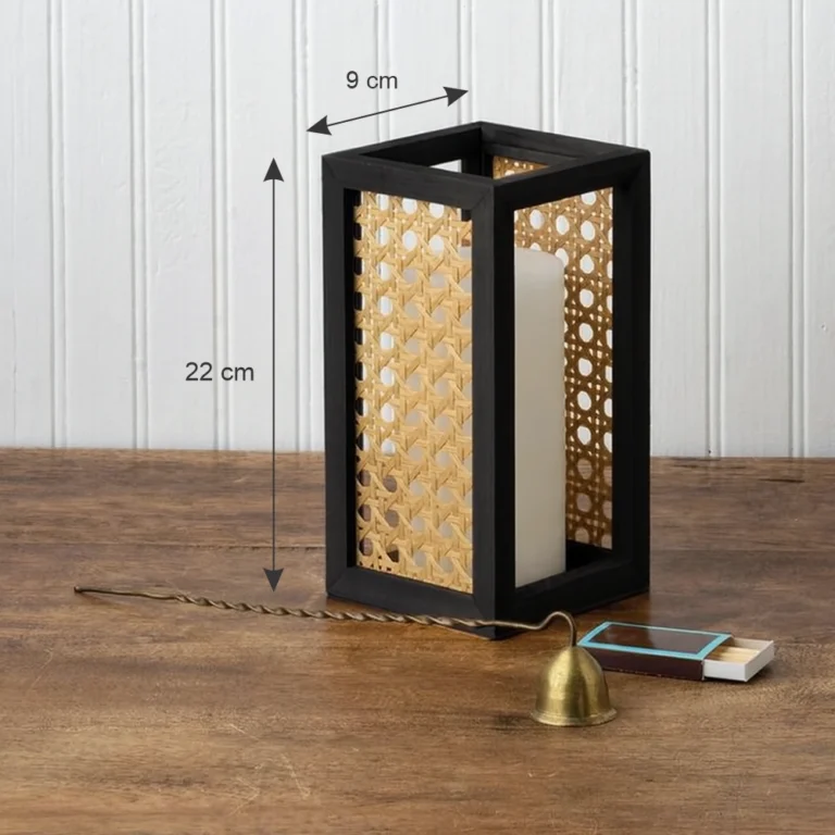 حامل شموع من راتان خيزران طبيعي اسود