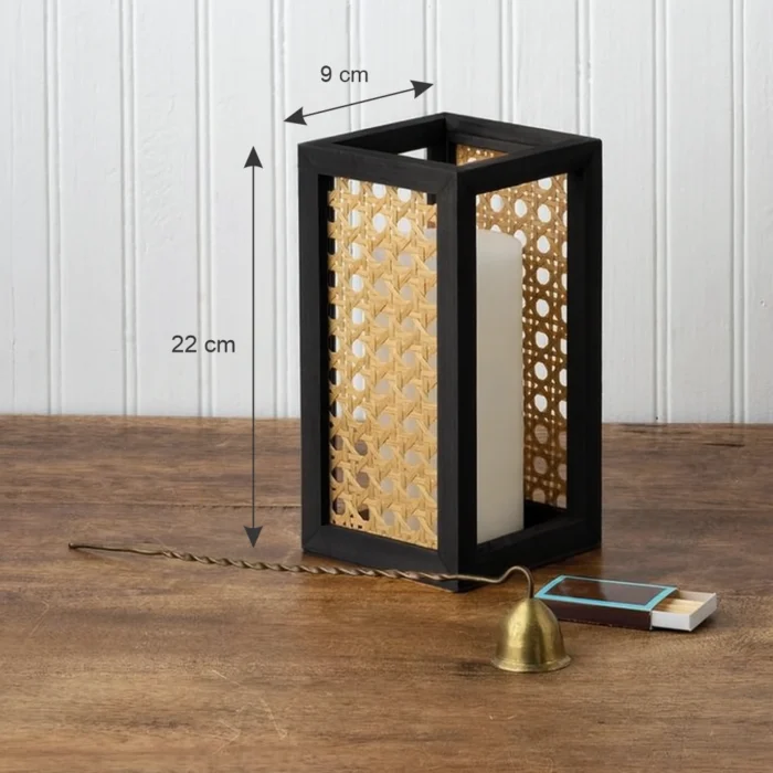 rattan candle holder black