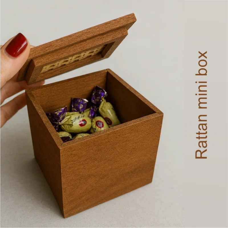 علبة خشبية صغيرة بغطاء راتان