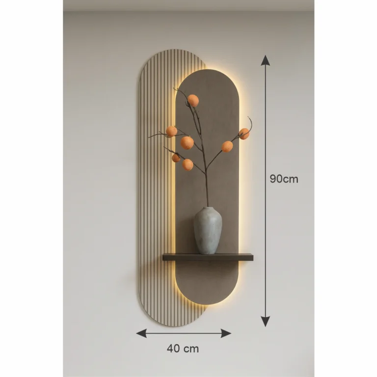 رف جداري مزخرف بإضاءة LED بني